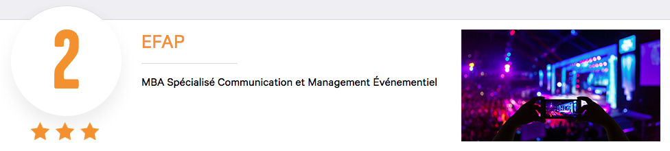 EFAP - MBA Spécialisé Communication Evenementiel Classement Eduniversal Podium