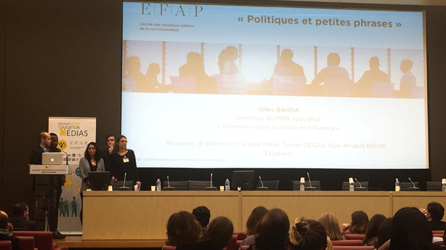 Les petites phrases des politiques avec Gilles Bahda, directeur du MBA Spécialisé Communication Publique et Influence de l'EFAP avec des étudiants du MBA.